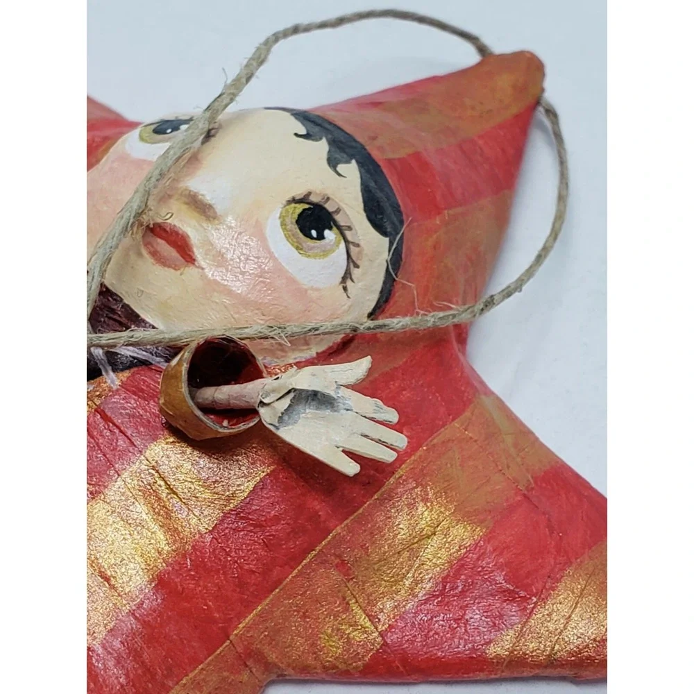 Christmas Star Damsel ornament Hand Made Signed Chloe Remiat Paper Mache Gold